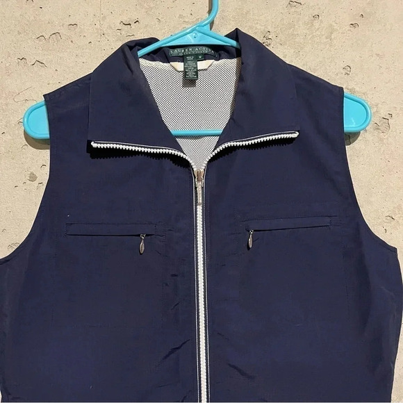 LRL Ralph Lauren Active Womens Medium Blue Zip Up Collared Vest Pockets - Picture 2 of 9